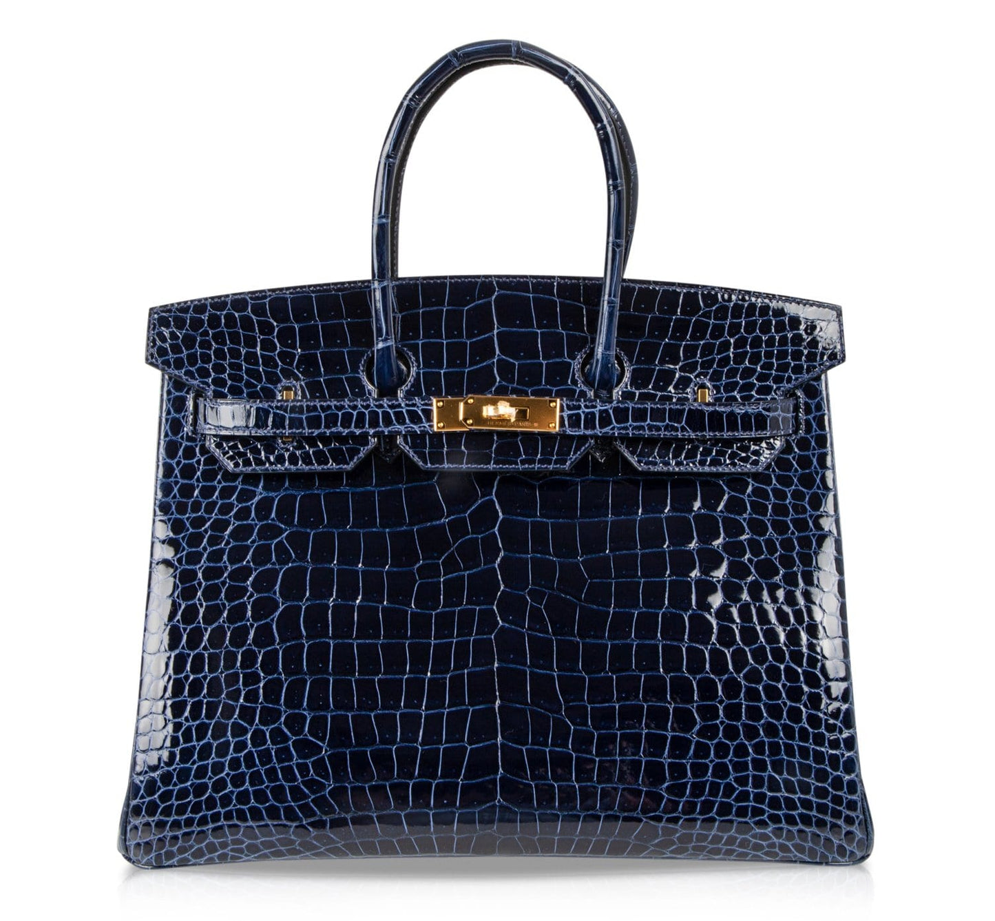 Hermes Birkin 35 Bag Blue Sapphire Porosus Crocodile Gold Hardware New