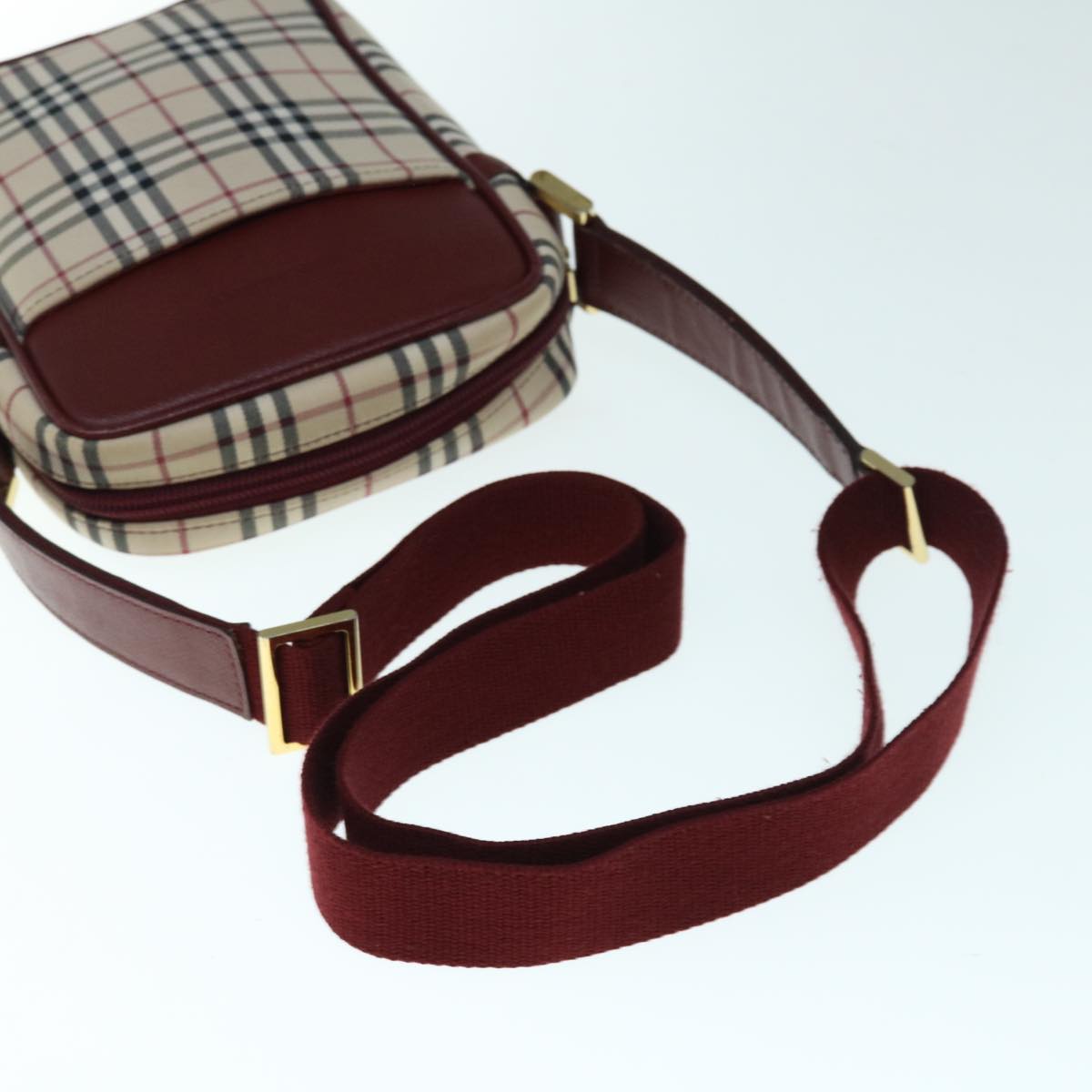 Burberry Nova Check Shoulder Bag Nylon Canvas Beige Auth hk1021