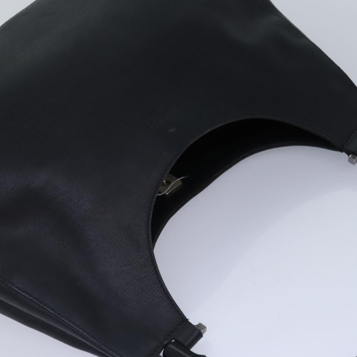 GUCCI Bamboo Shoulder Bag Leather Black Silver 001 3739 3444 Auth hk1629