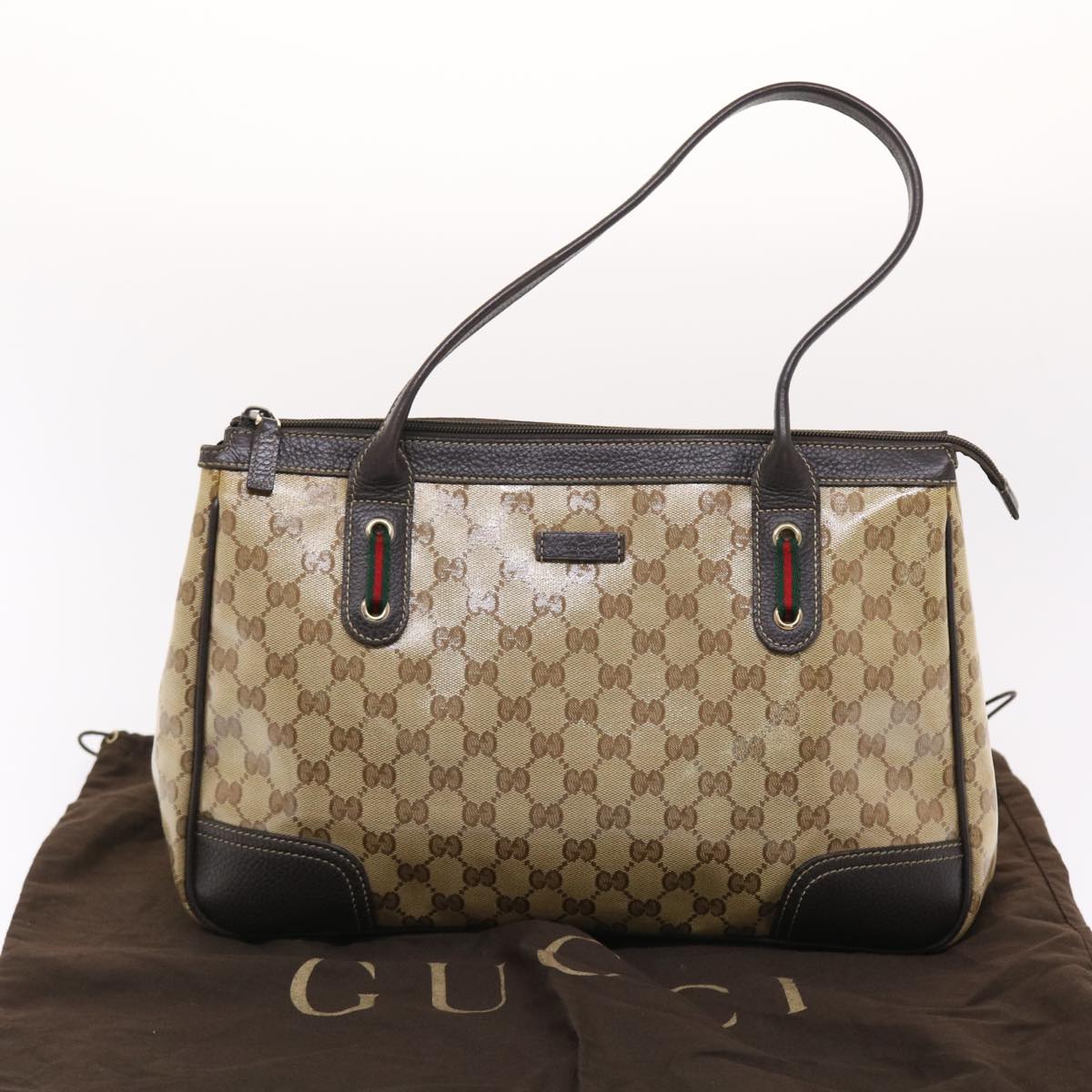 GUCCI GG Crystal Canvas Web Sherry Line Shoulder Bag Beige 293599  hk775