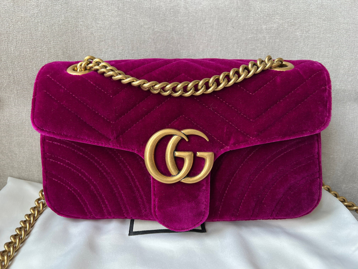 Gucci GG Fuschia Velvet tMarmont Small Shoulder Bag (RRP £1490)