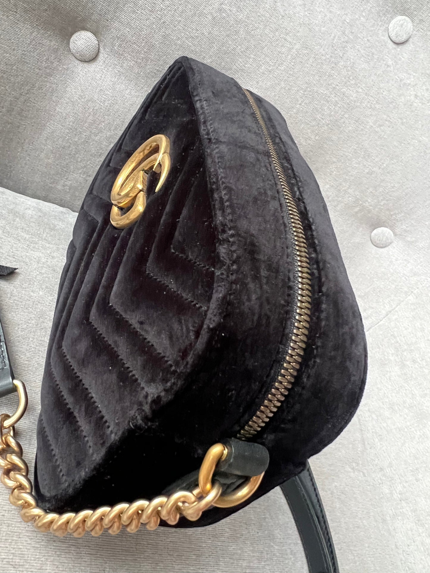 Gucci GG Black Velvet Marmont Small Shoulder Bag
