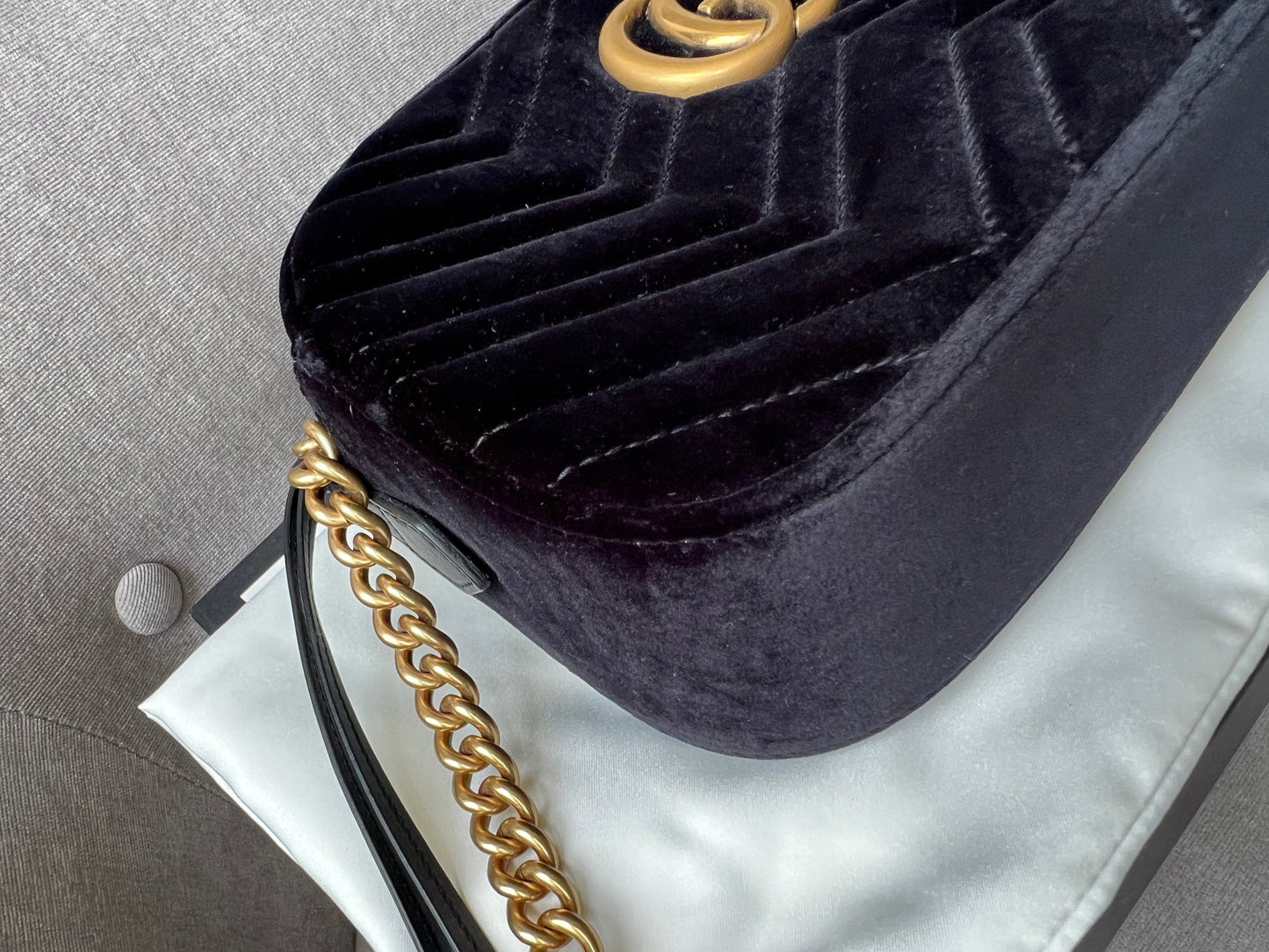 Gucci GG Black Velvet Marmont Small Shoulder Bag