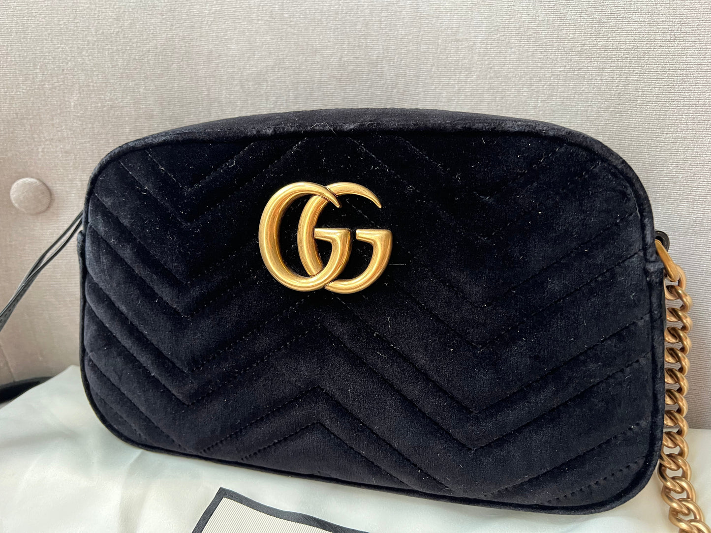 Gucci GG Black Velvet Marmont Small Shoulder Bag