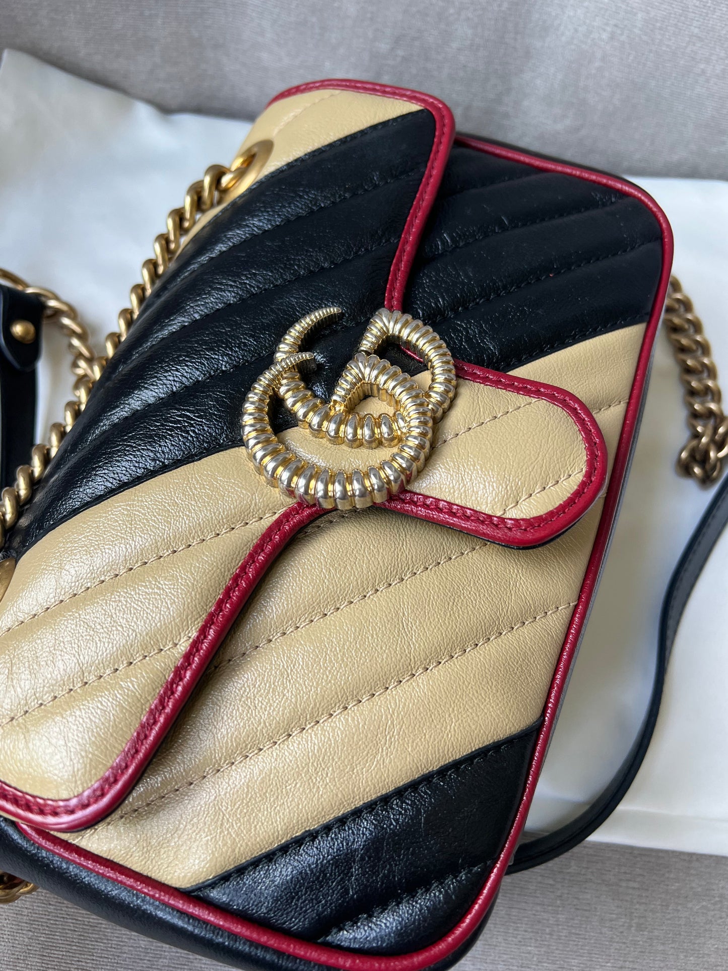 Gucci GG Tricolour Marmont Mini Shoulder Bag