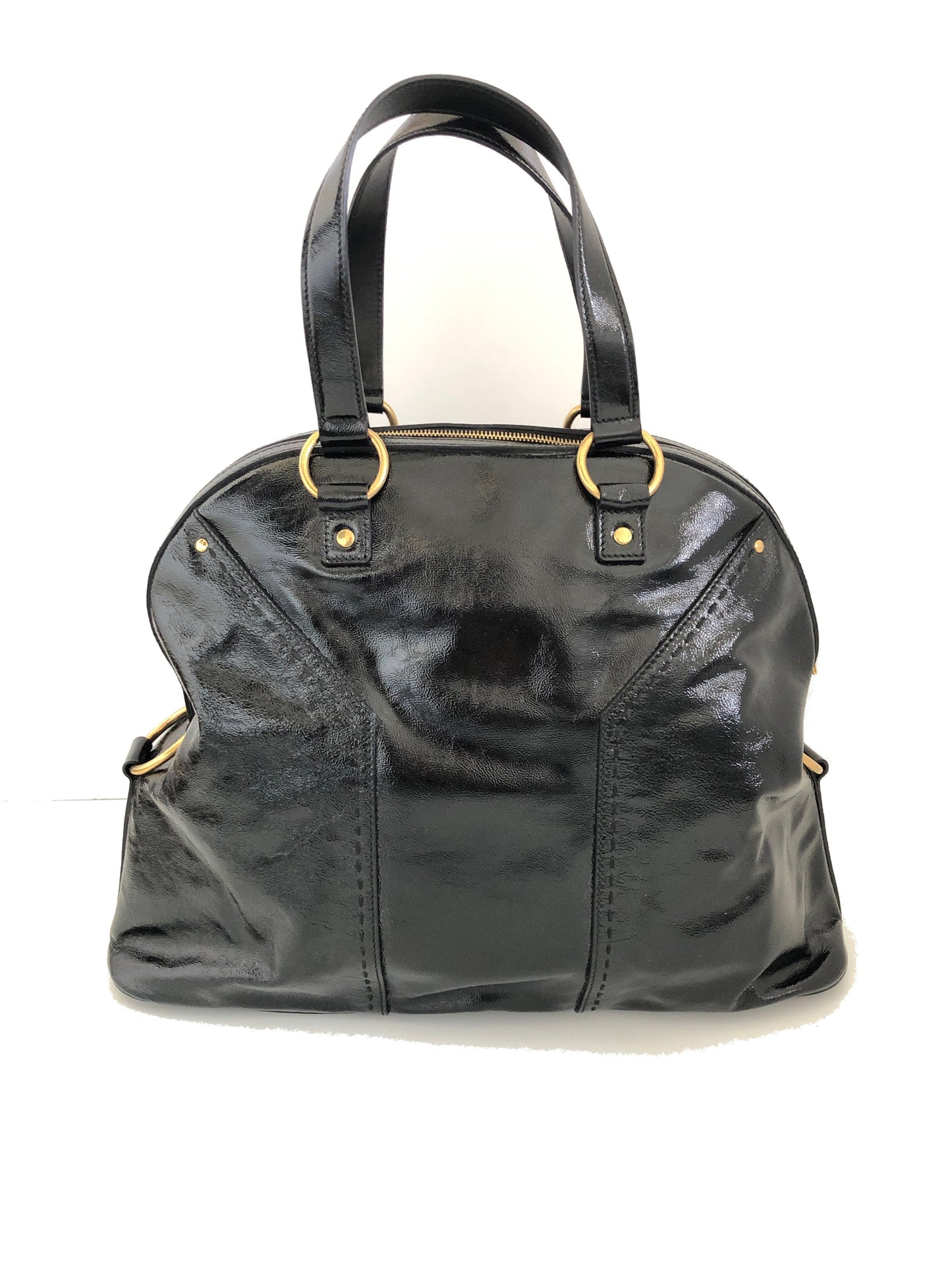 YVES SAINT LAURENT YSL - MUSE OVERSIZE BLACK PATENT LEATHER TOTE