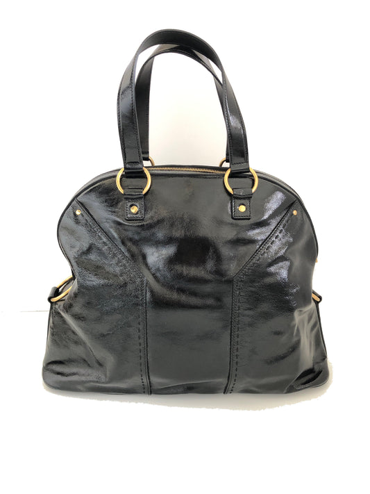 YVES SAINT LAURENT YSL - MUSE OVERSIZE BLACK PATENT LEATHER TOTE
