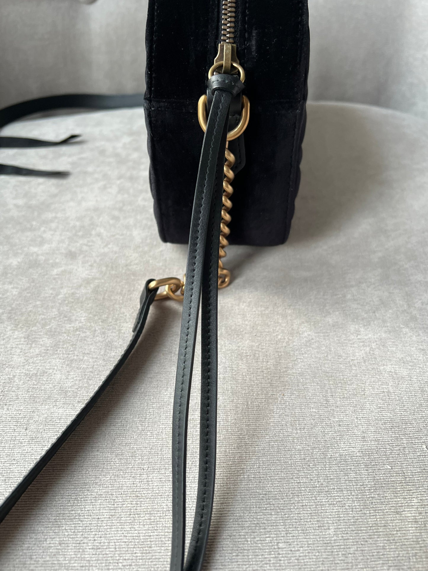 Gucci GG Black Velvet Marmont Small Shoulder Bag