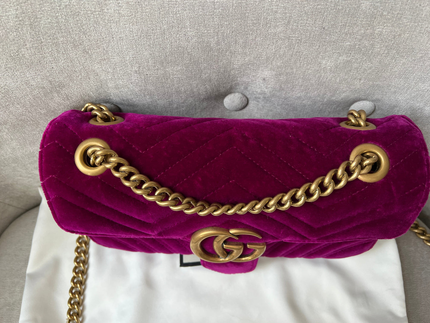 Gucci GG Fuschia Velvet tMarmont Small Shoulder Bag (RRP £1490)
