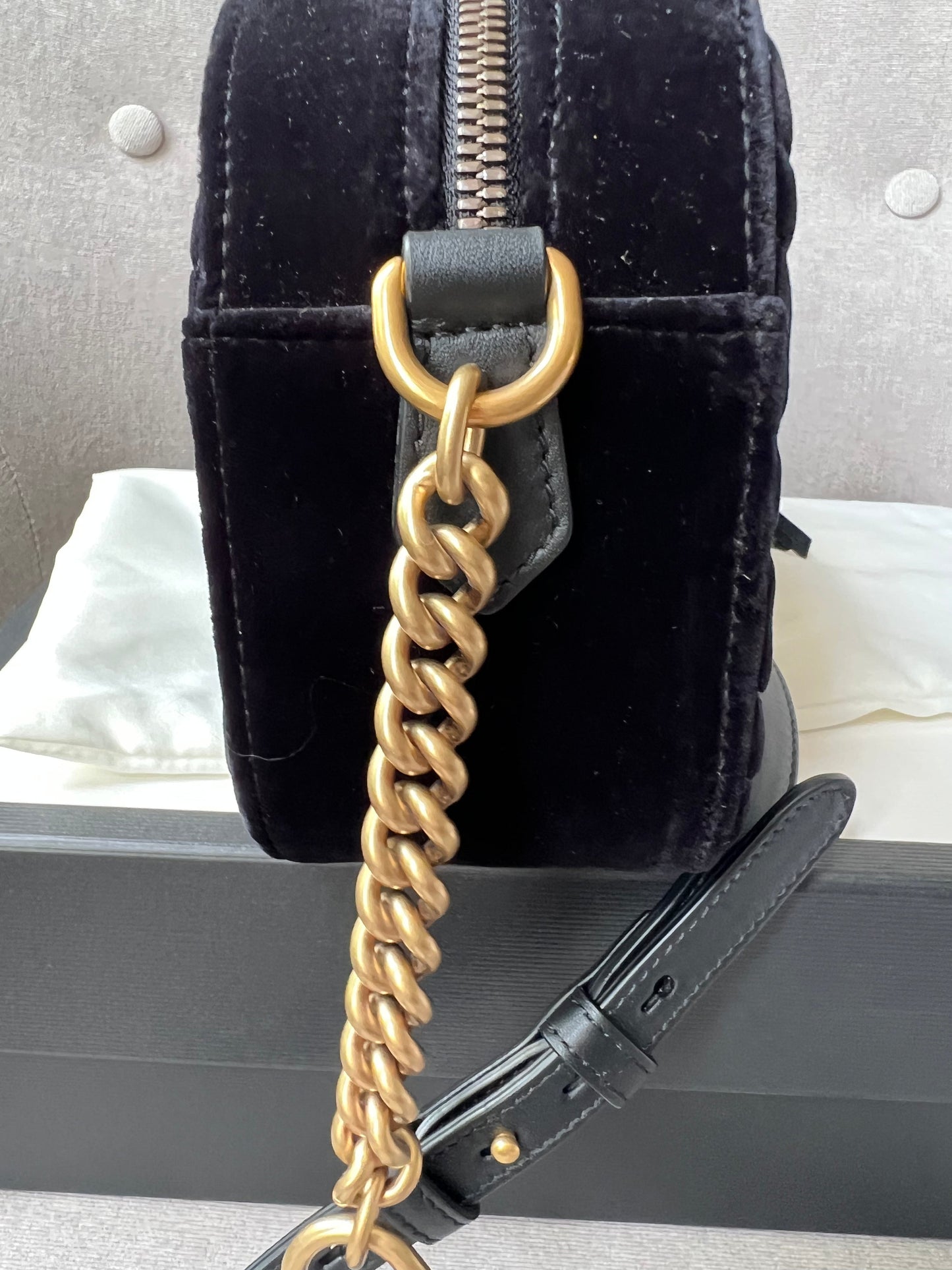 Gucci GG Black Velvet Marmont Small Shoulder Bag