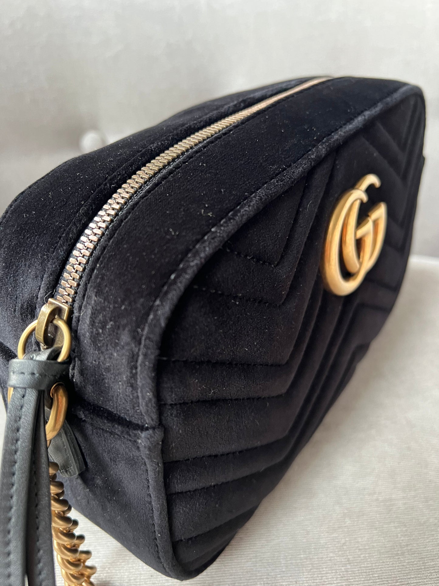 Gucci GG Black Velvet Marmont Small Shoulder Bag