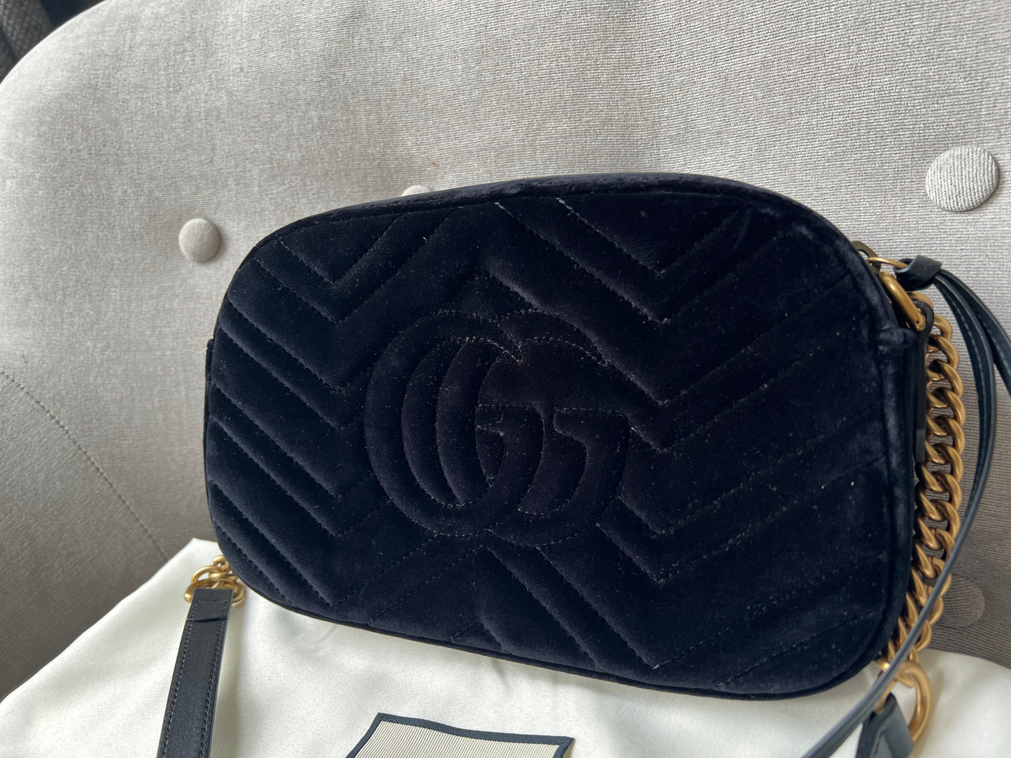 Gucci GG Black Velvet Marmont Small Shoulder Bag