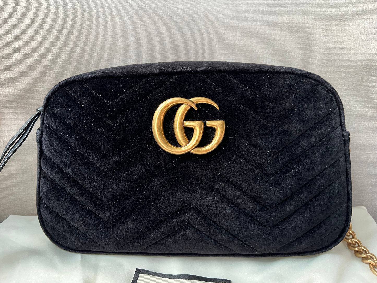Gucci GG Black Velvet Marmont Small Shoulder Bag