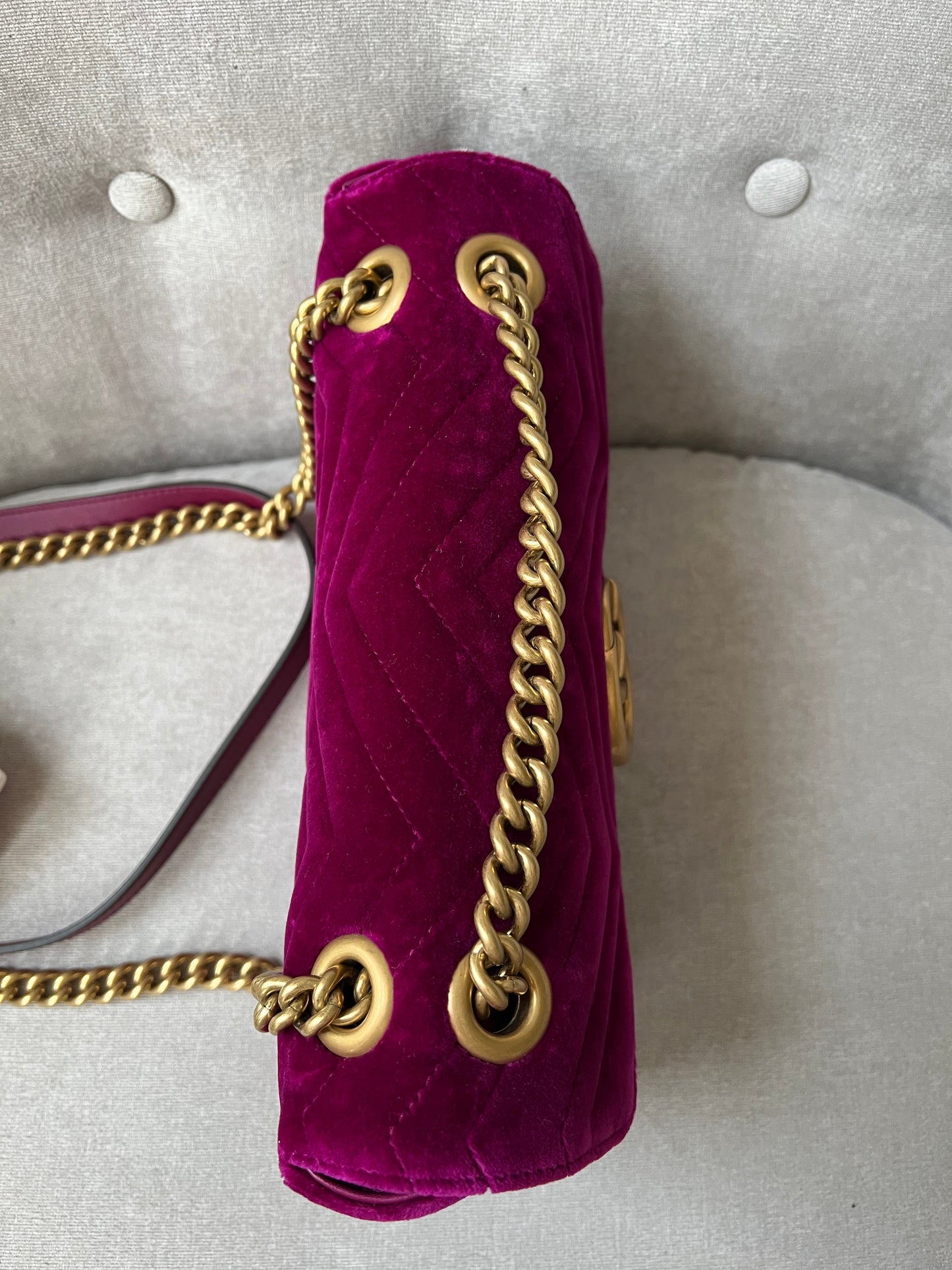 Gucci GG Fuschia Velvet tMarmont Small Shoulder Bag (RRP £1490)