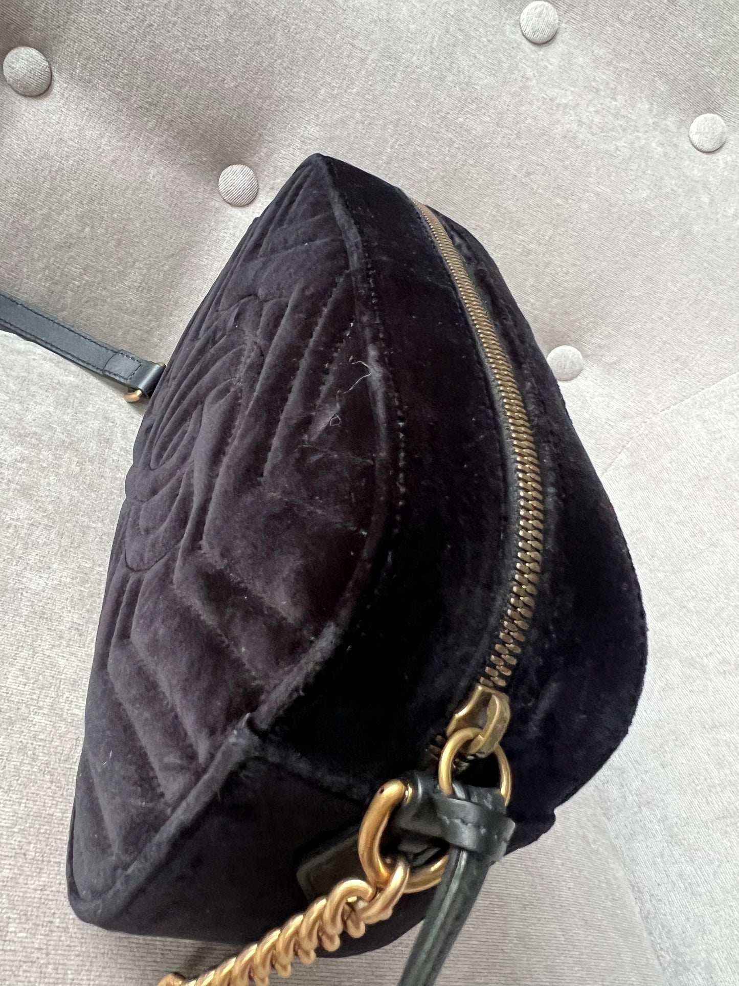 Gucci GG Black Velvet Marmont Small Shoulder Bag
