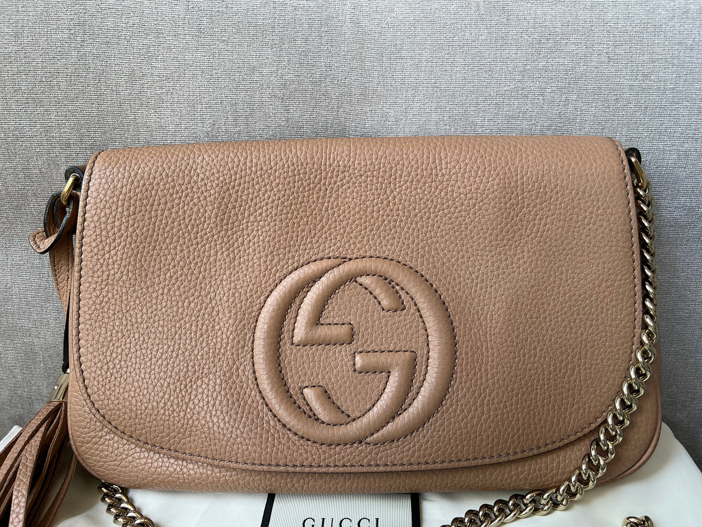 Gucci Rose Beige Soho Disco Crossbody Flap Bag (RRP £1050)