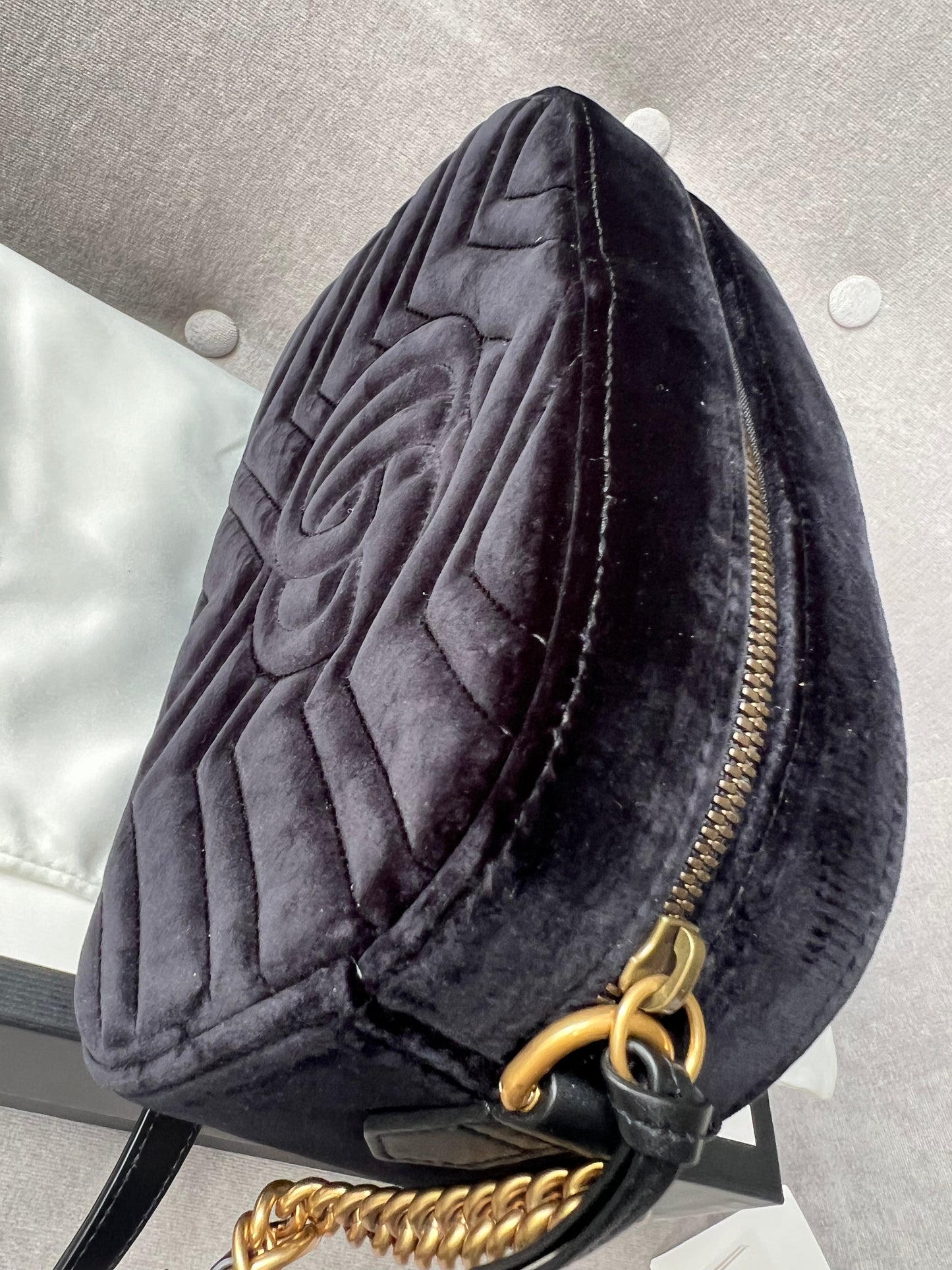 Gucci GG Black Velvet Marmont Small Shoulder Bag