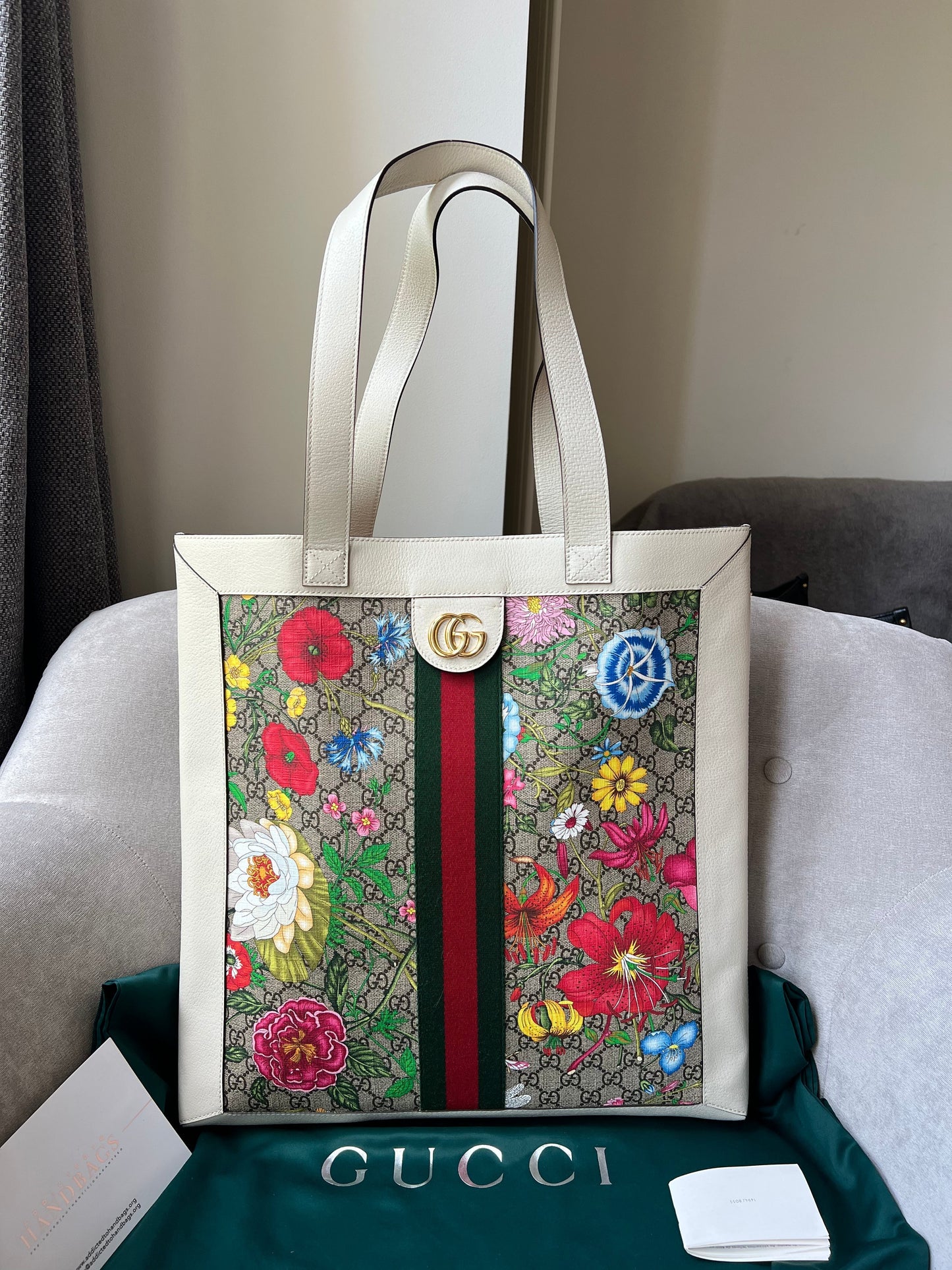 Gucci White Monogram Canvas Flora Large Ophidia Shopping Tote (RRP £1,250)