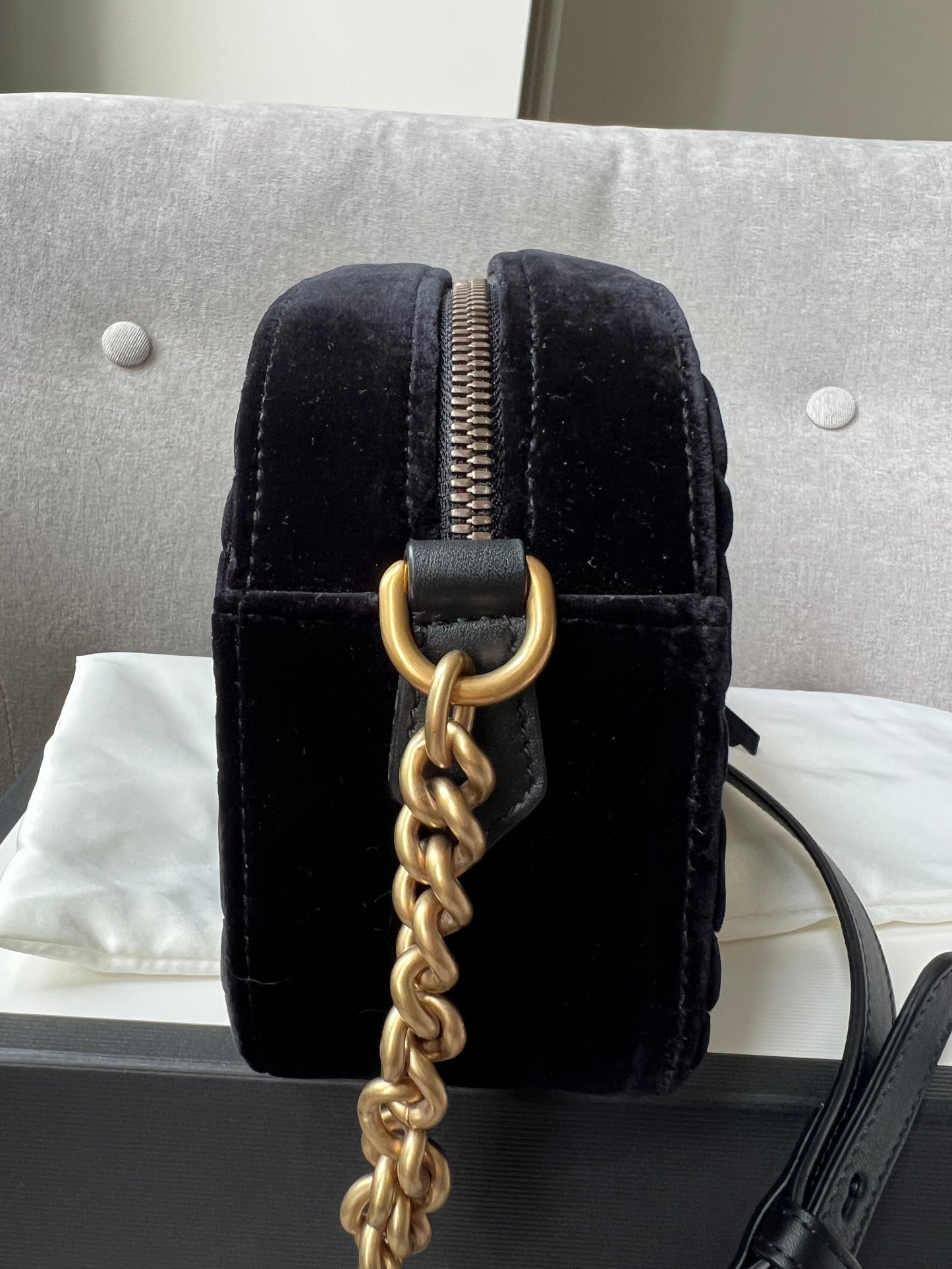 Gucci GG Black Velvet Marmont Small Shoulder Bag