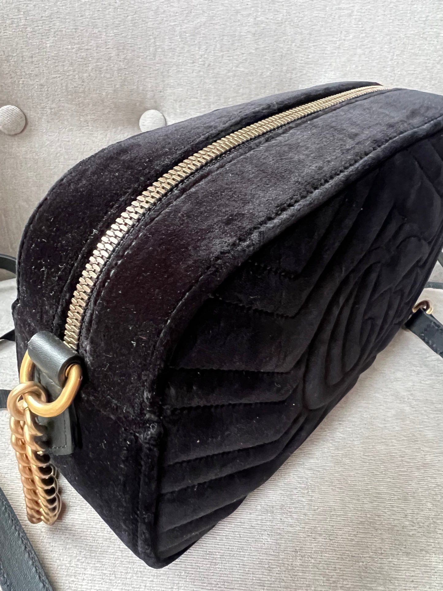 Gucci GG Black Velvet Marmont Small Shoulder Bag