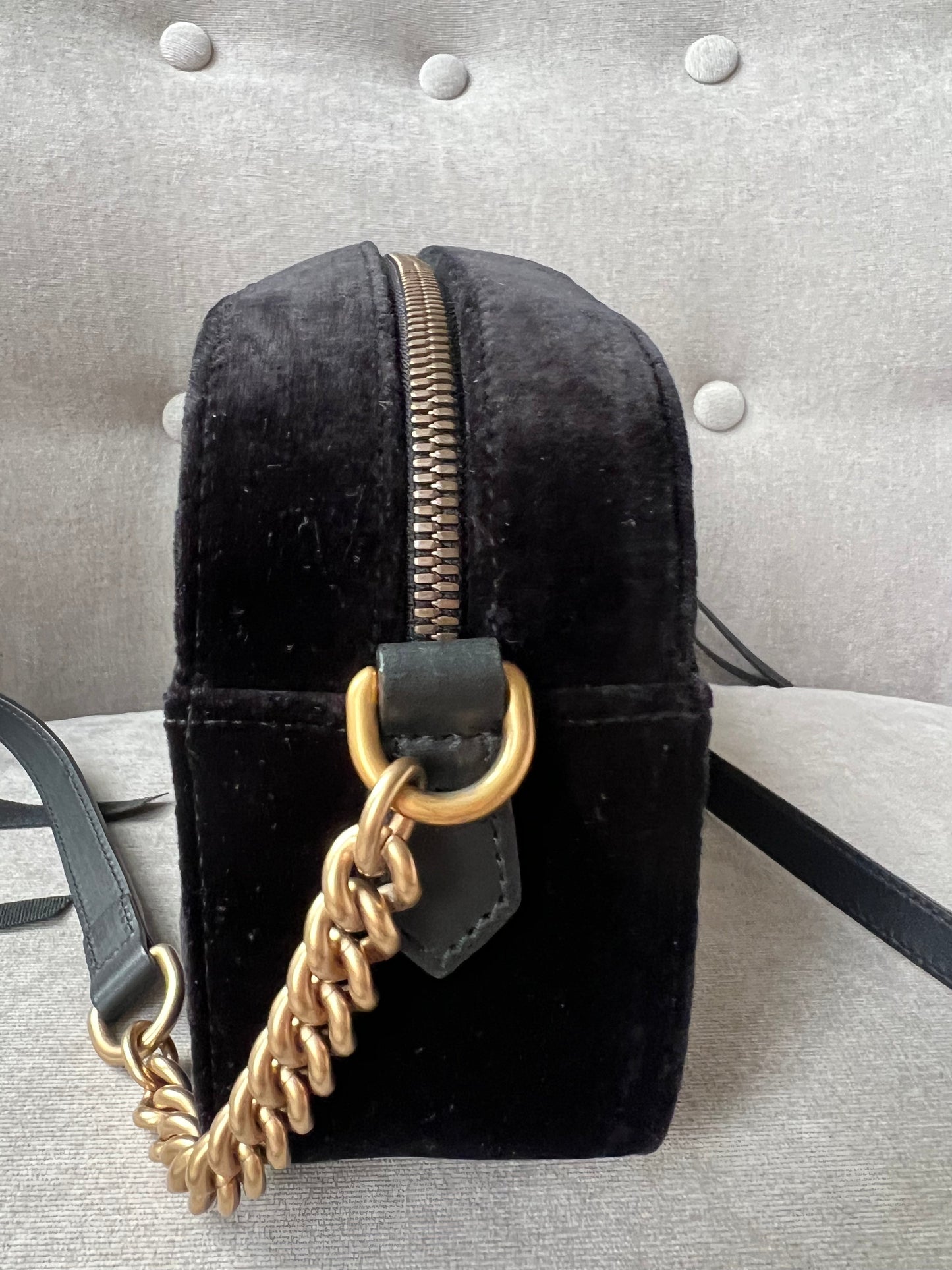 Gucci GG Black Velvet Marmont Small Shoulder Bag