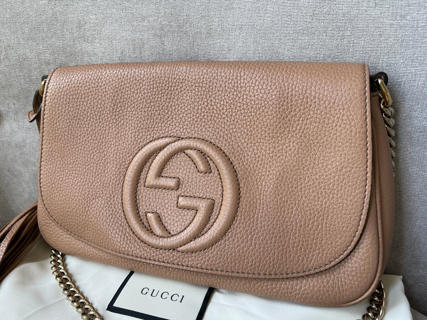 Gucci Rose Beige Soho Disco Crossbody Flap Bag (RRP £1050)