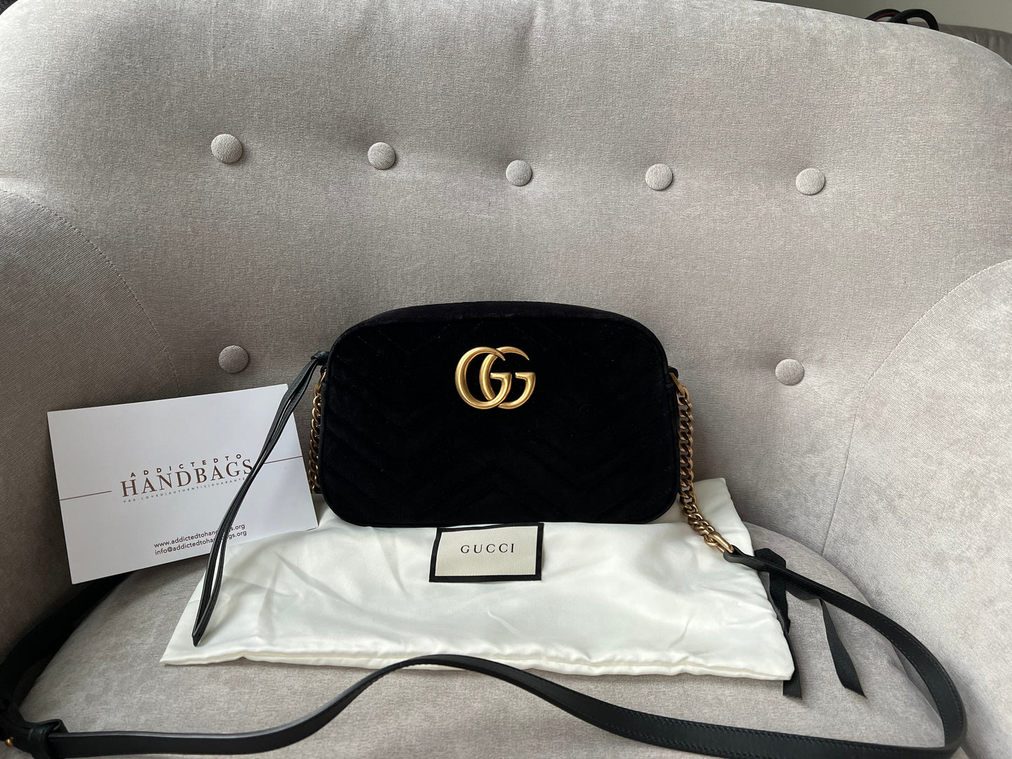 Gucci GG Black Velvet Marmont Small Shoulder Bag