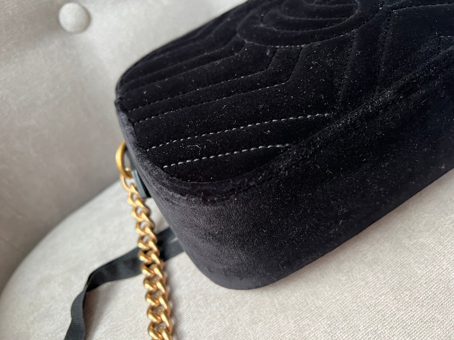 Gucci GG Black Velvet Marmont Small Shoulder Bag