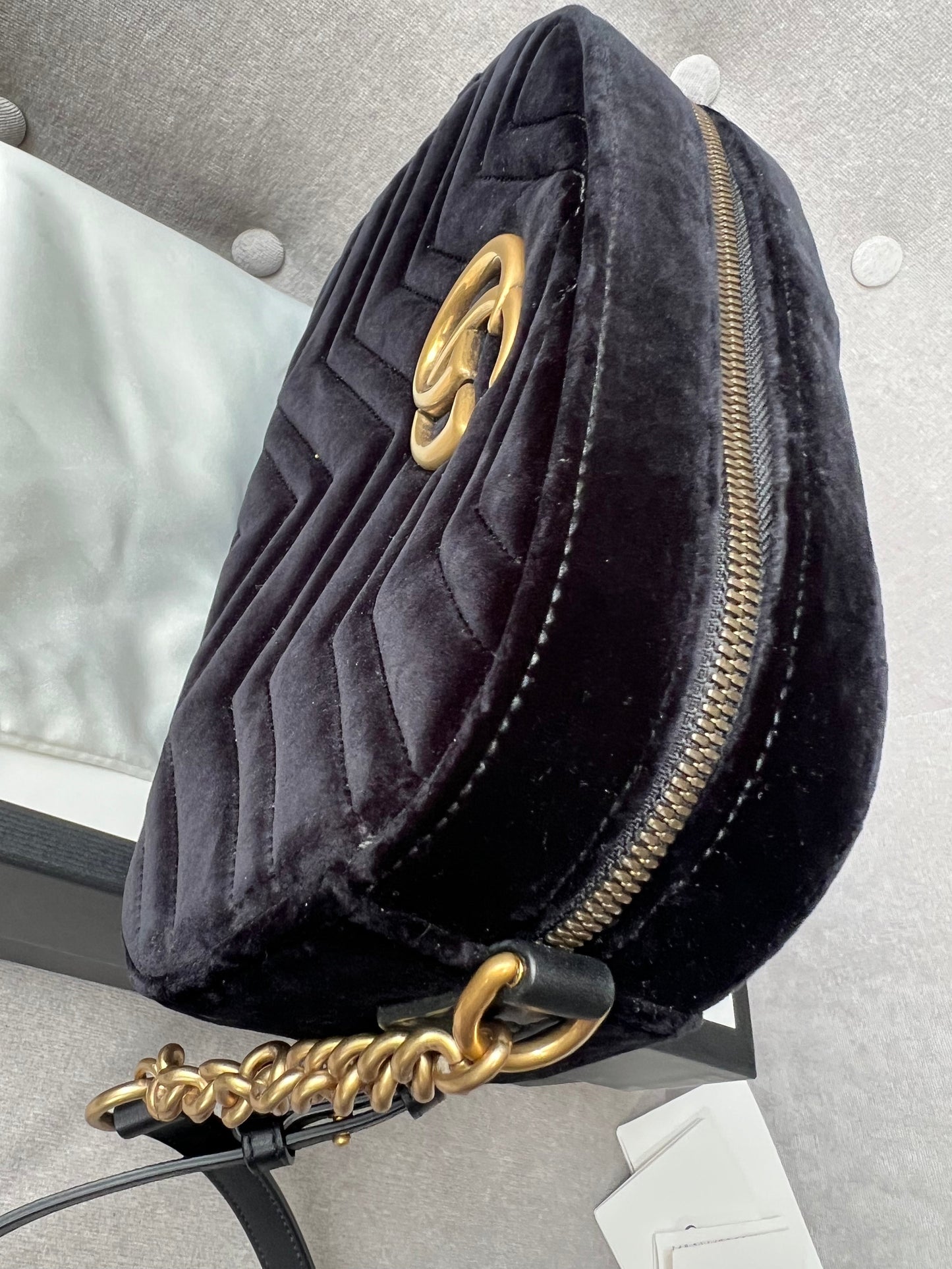 Gucci GG Black Velvet Marmont Small Shoulder Bag