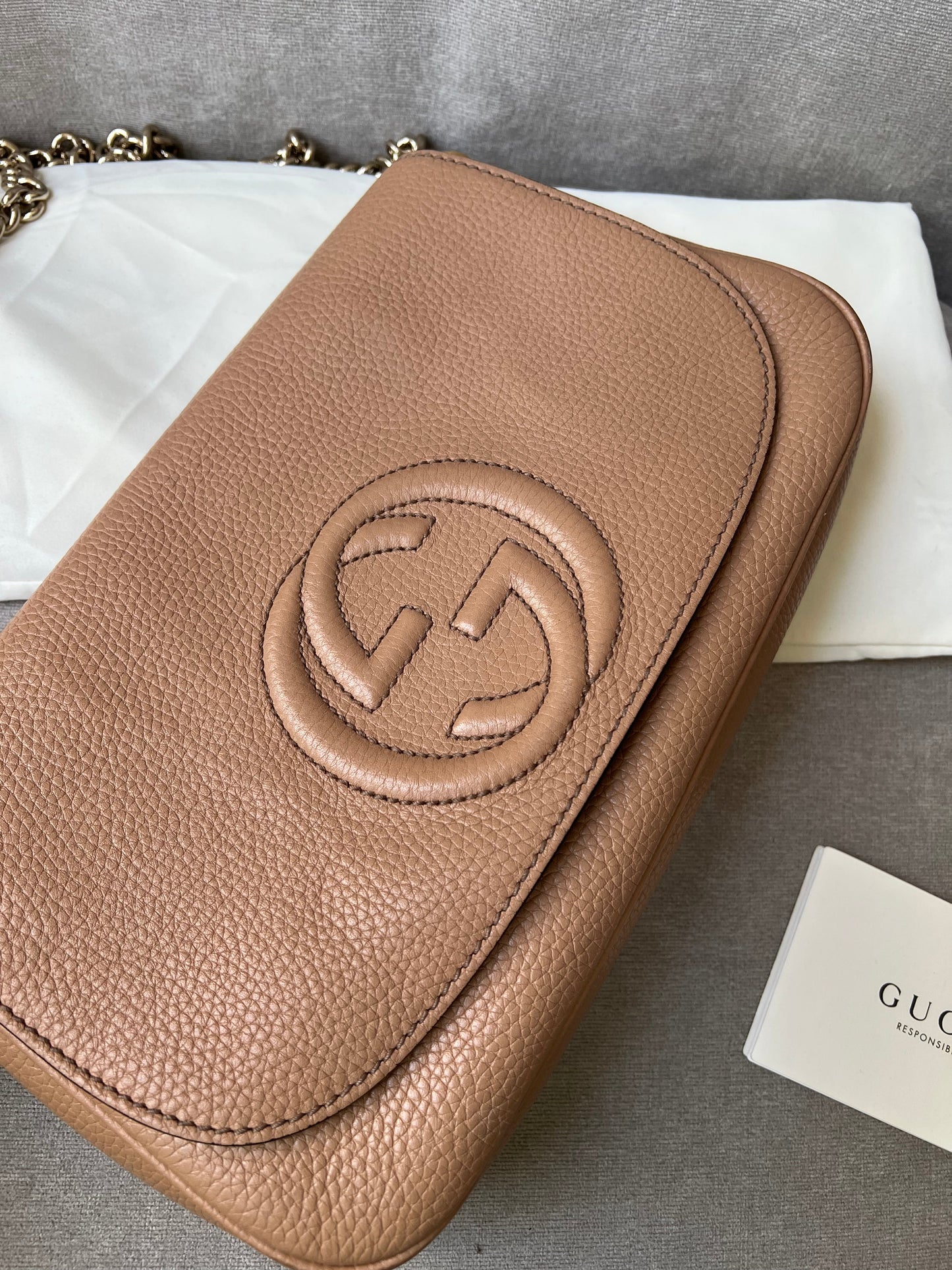 Gucci Rose Beige Soho Disco Crossbody Flap Bag (RRP £1050)
