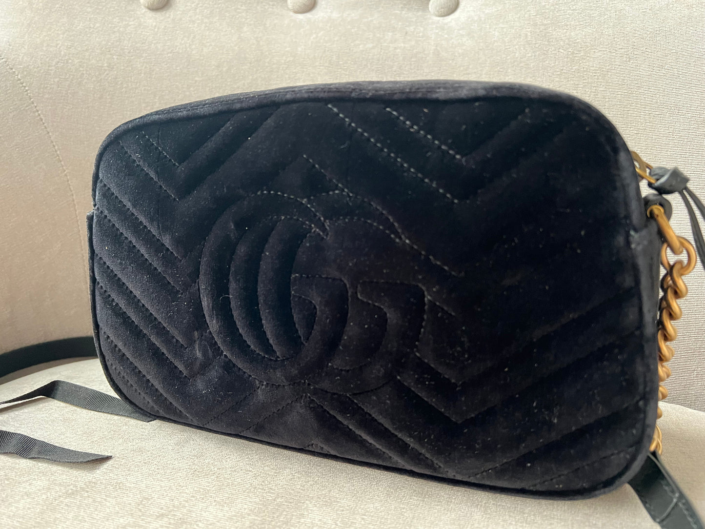 Gucci GG Black Velvet Marmont Small Shoulder Bag
