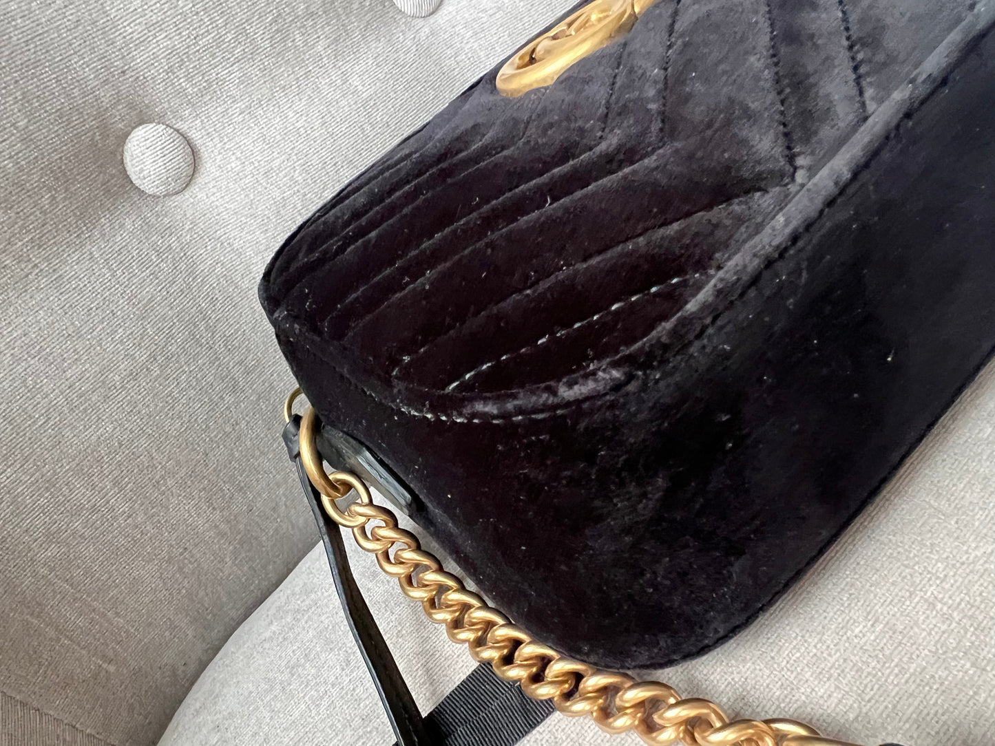 Gucci GG Black Velvet Marmont Small Shoulder Bag