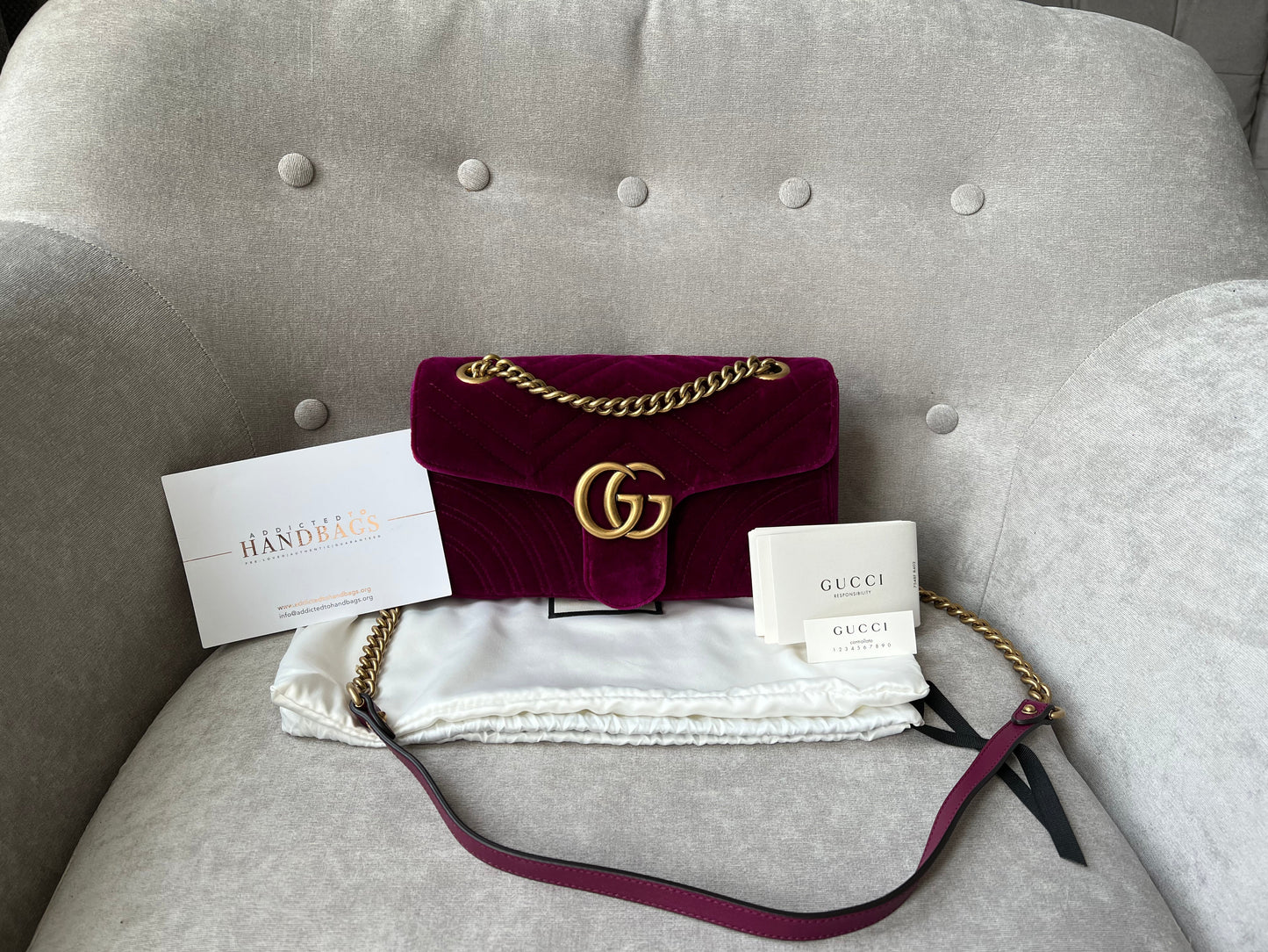 Gucci GG Fuschia Velvet tMarmont Small Shoulder Bag (RRP £1490)