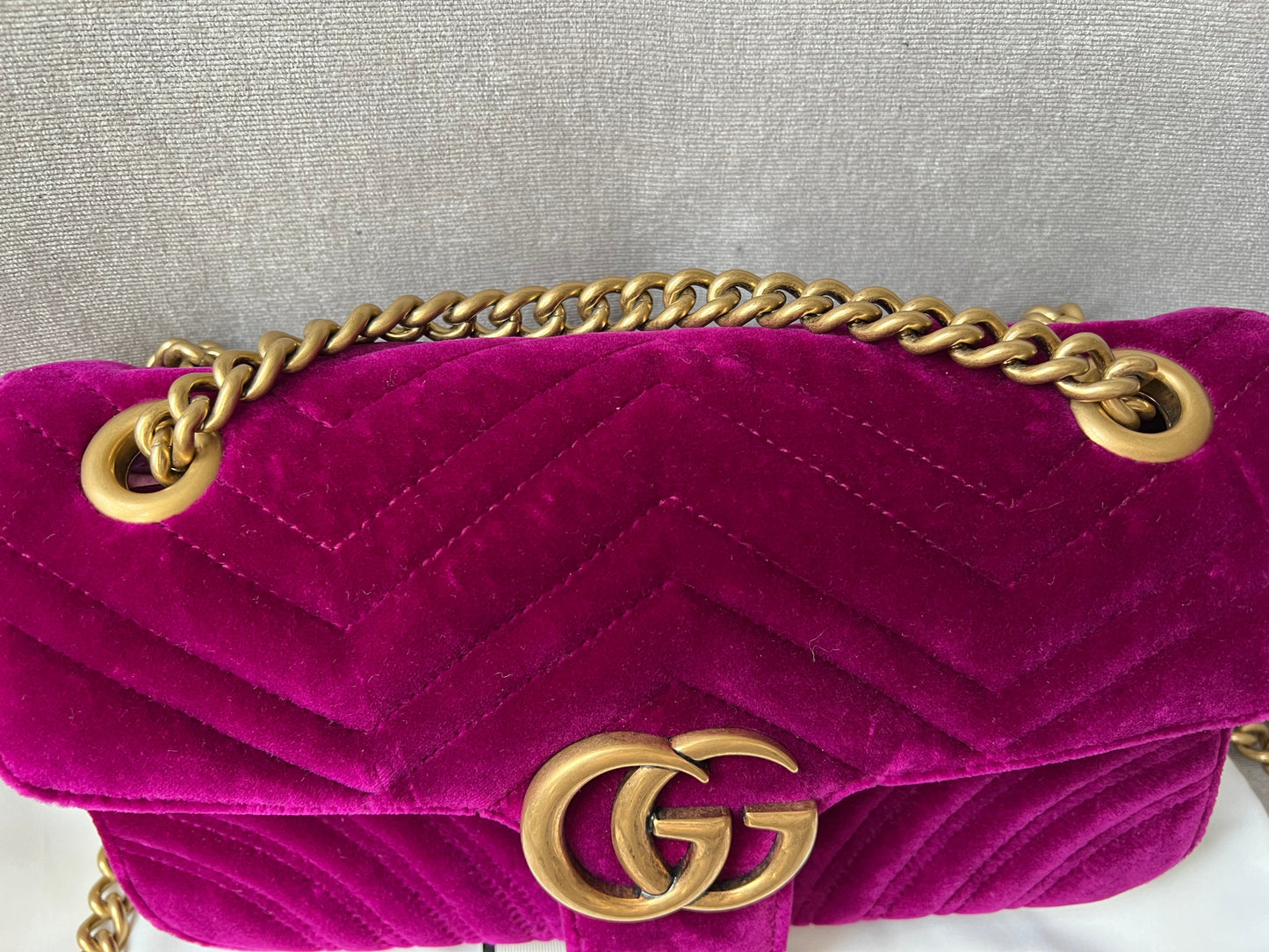 Gucci GG Fuschia Velvet tMarmont Small Shoulder Bag (RRP £1490)