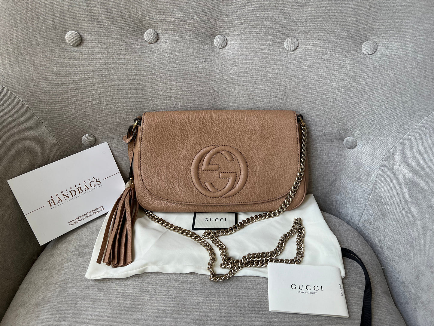 Gucci Rose Beige Soho Disco Crossbody Flap Bag (RRP £1050)