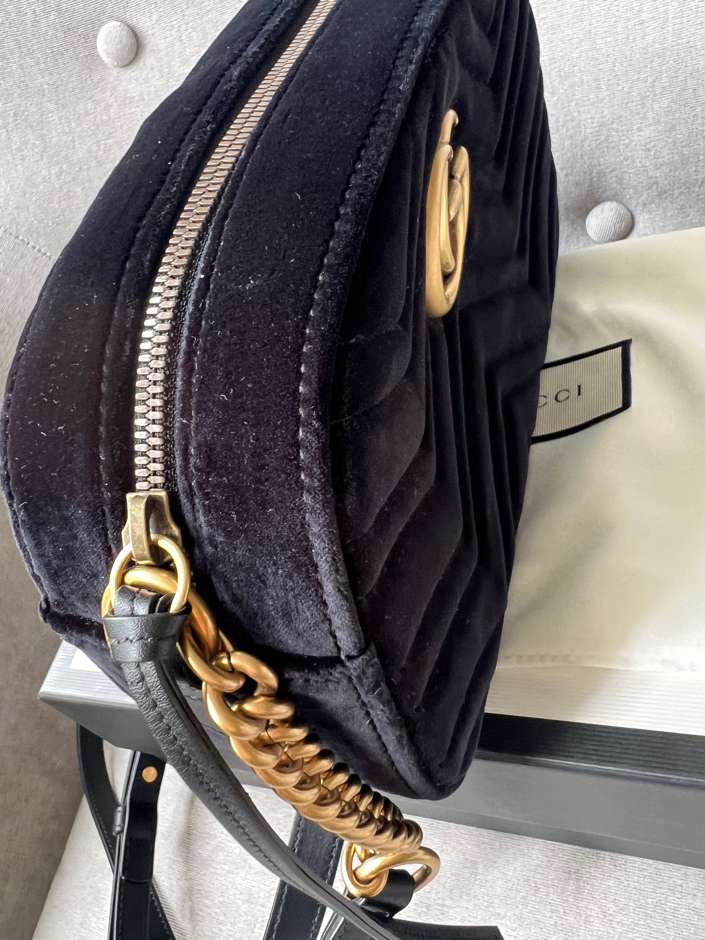Gucci GG Black Velvet Marmont Small Shoulder Bag