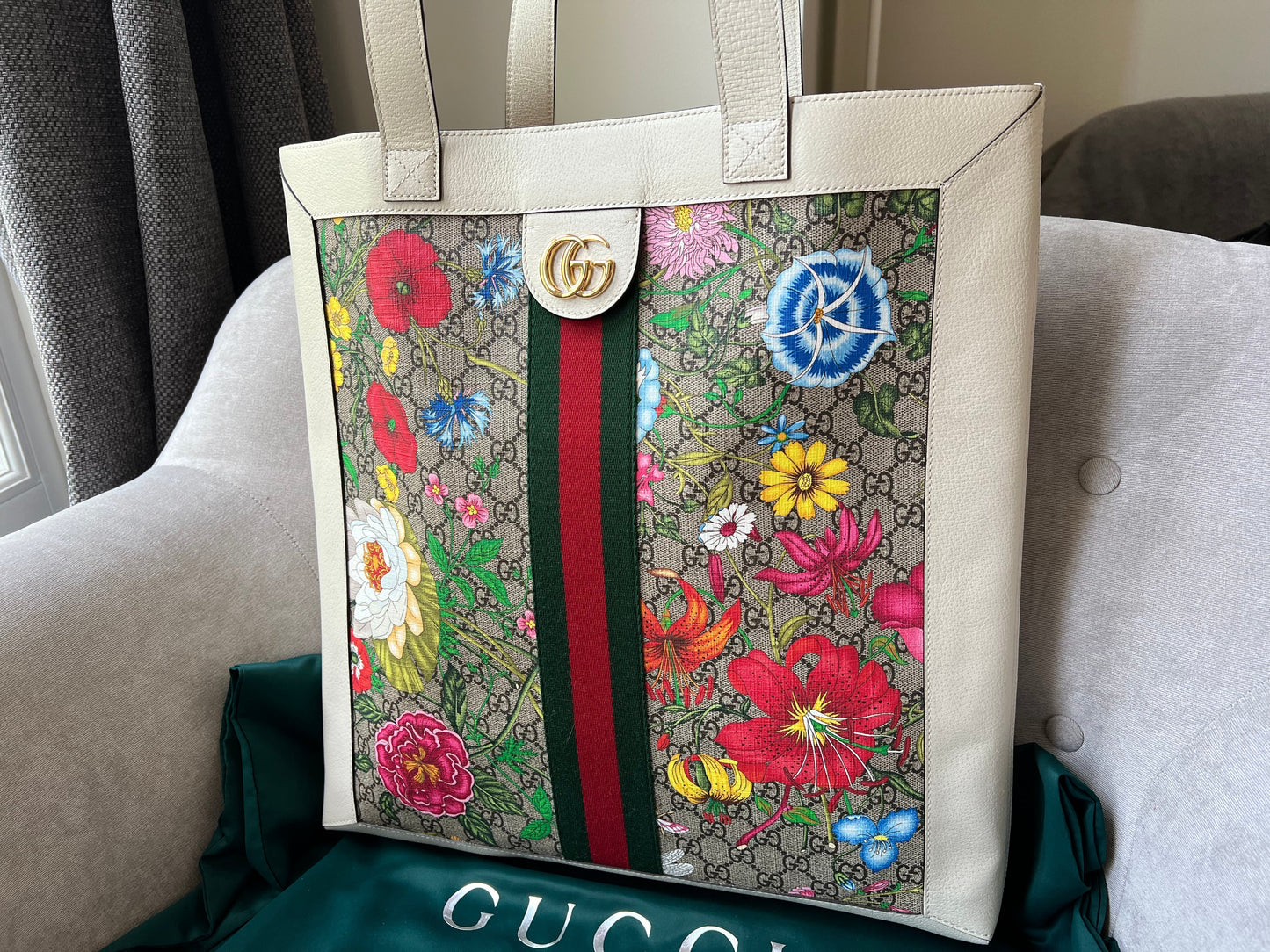 Gucci White Monogram Canvas Flora Large Ophidia Shopping Tote (RRP £1,250)