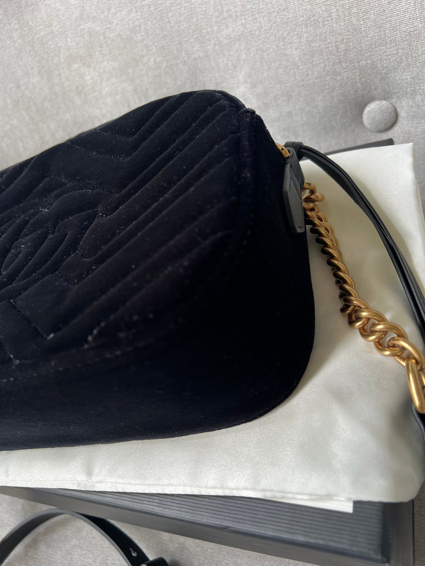 Gucci GG Black Velvet Marmont Small Shoulder Bag