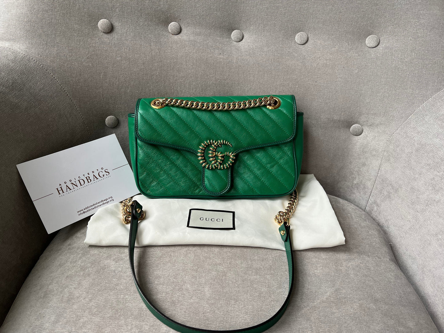 Gucci GG Green Torchon Marmont Small Shoulder Bag