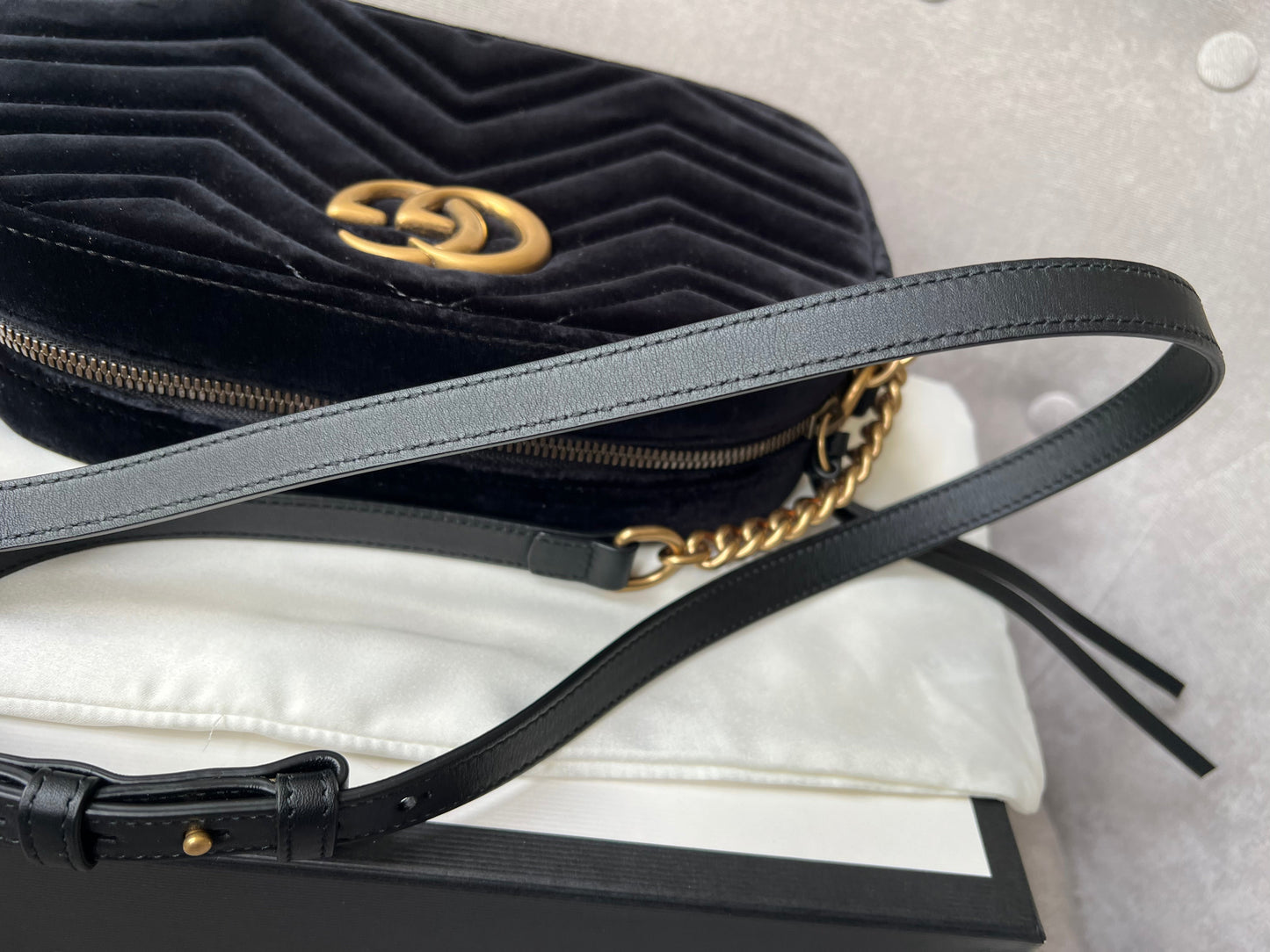 Gucci GG Black Velvet Marmont Small Shoulder Bag
