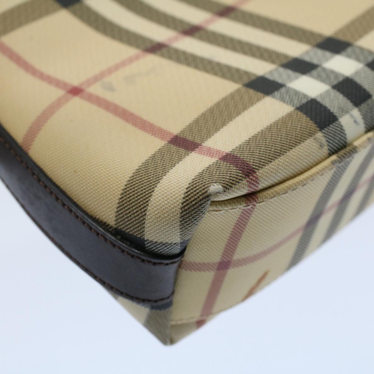 Burberry Nova Check Shoulder Bag PVC Leather Beige Auth ki3342