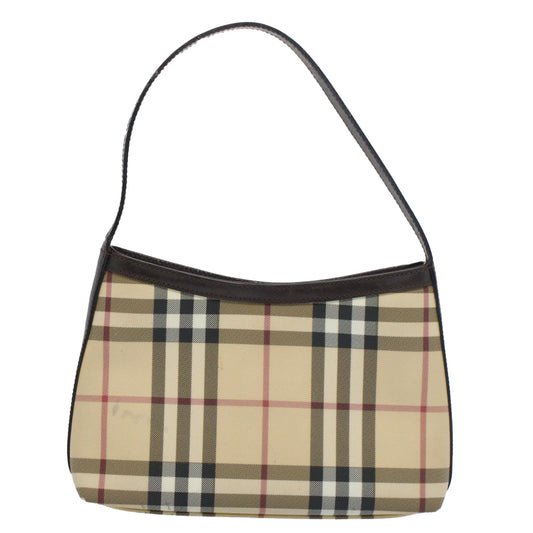 Burberry Nova Check Shoulder Bag PVC Leather Beige Auth ki3342