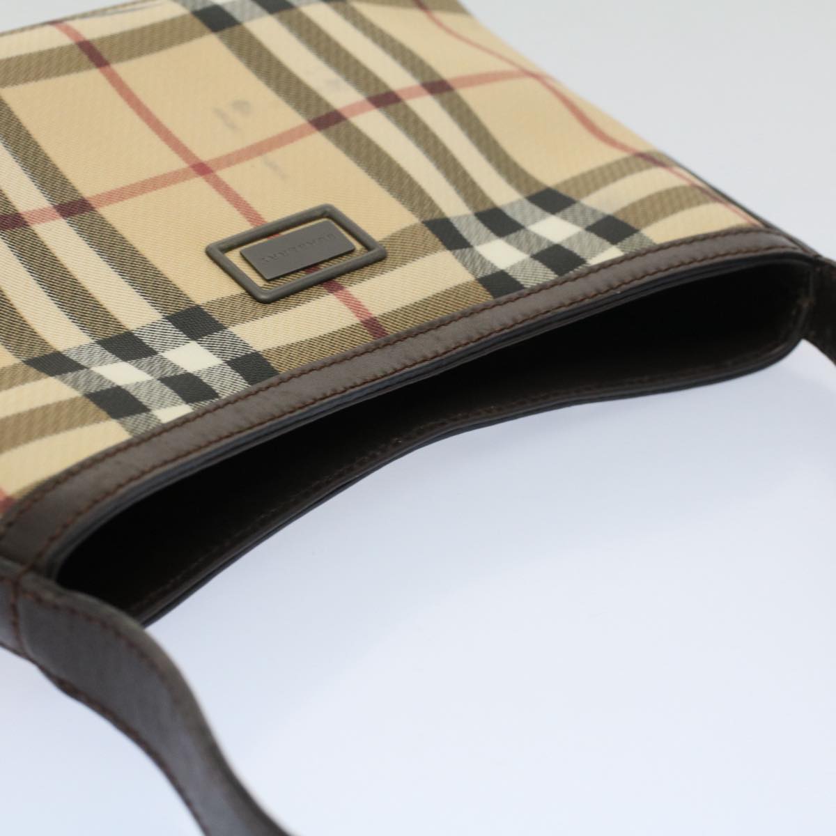 Burberry Nova Check Shoulder Bag PVC Leather Beige Auth ki3342