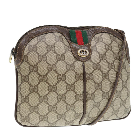 GUCCI GG Supreme Web Sherry Line Shoulder Bag Beige Gold 904 02 047 Auth ki4835