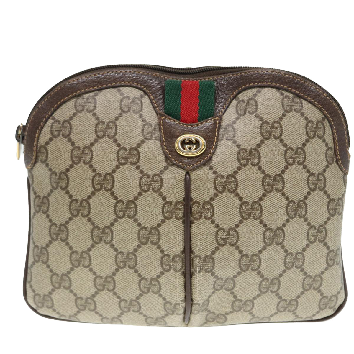 GUCCI GG Supreme Web Sherry Line Shoulder Bag Beige Gold 904 02 047 Auth ki4835