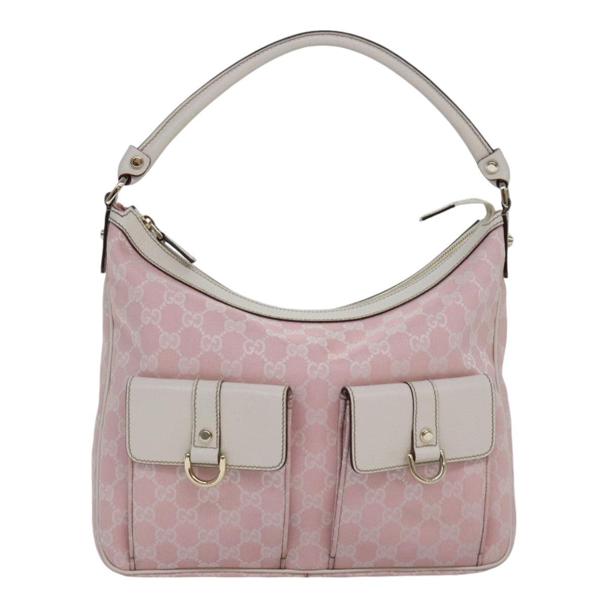 GUCCI GG Canvas Shoulder Bag Pink White Silver 153025 Auth ki4845