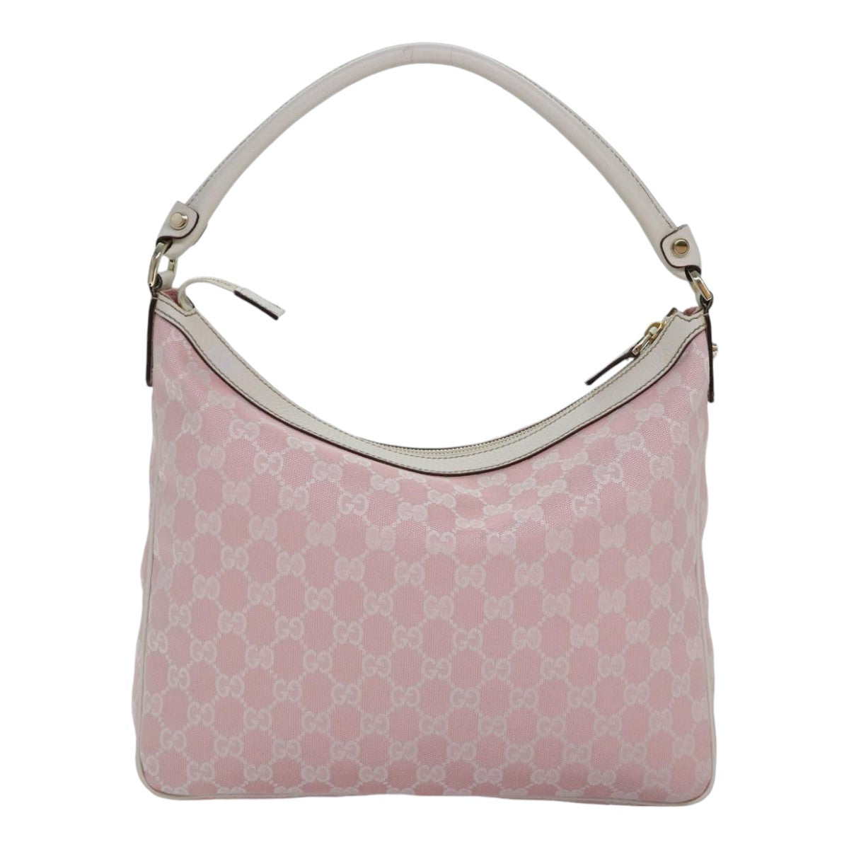 GUCCI GG Canvas Shoulder Bag Pink White Silver 153025 Auth ki4845