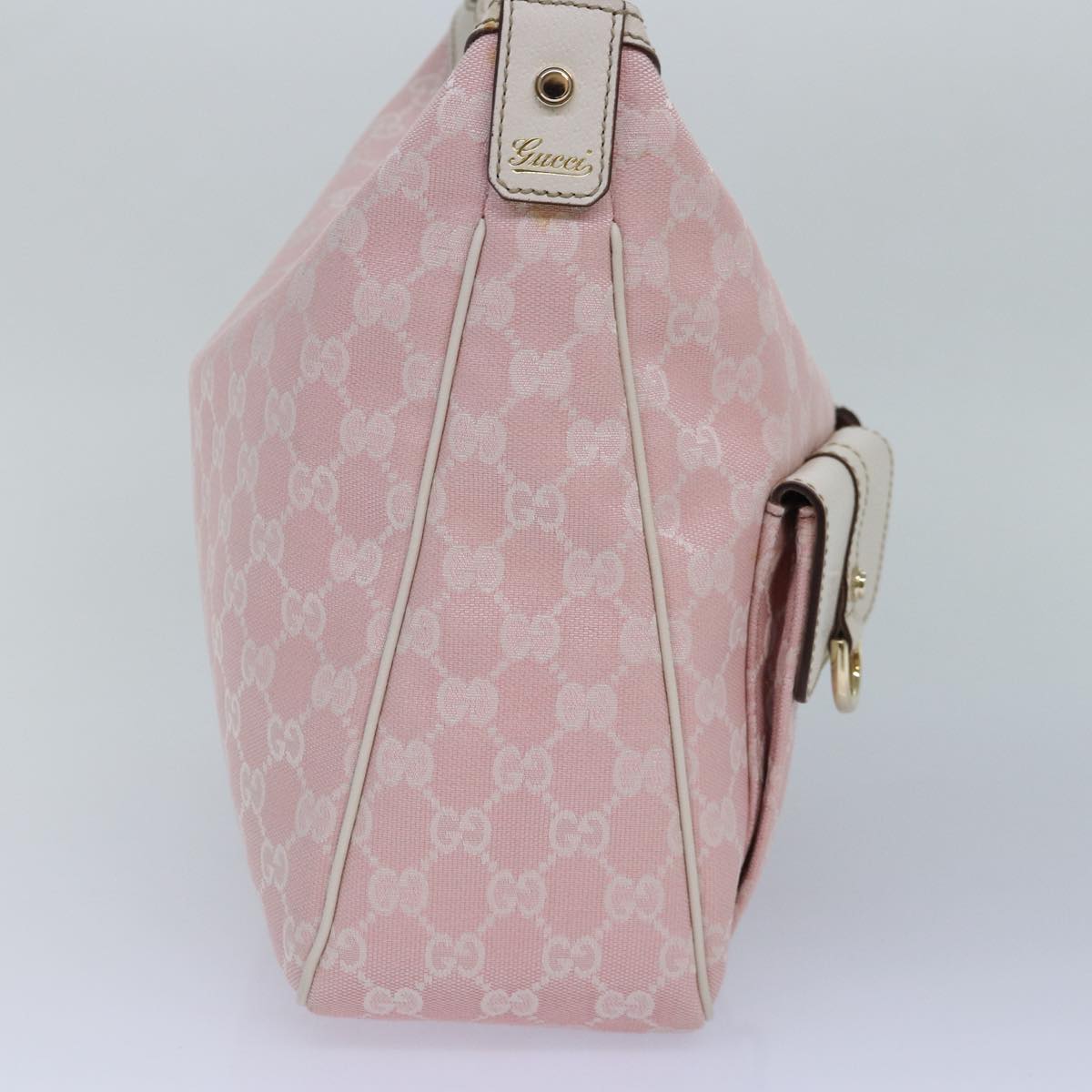 GUCCI GG Canvas Shoulder Bag Pink White Silver 153025 Auth ki4845