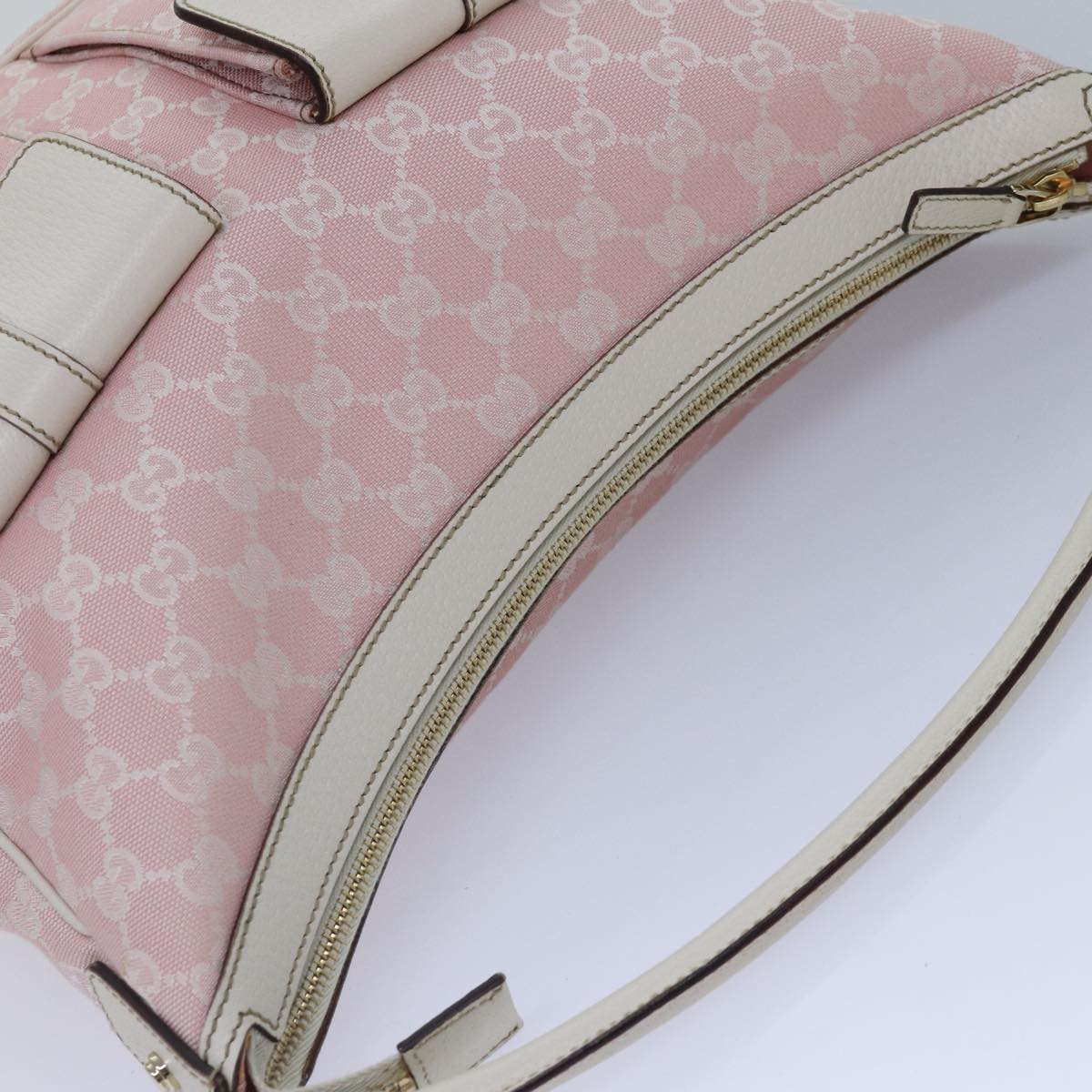 GUCCI GG Canvas Shoulder Bag Pink White Silver 153025 Auth ki4845