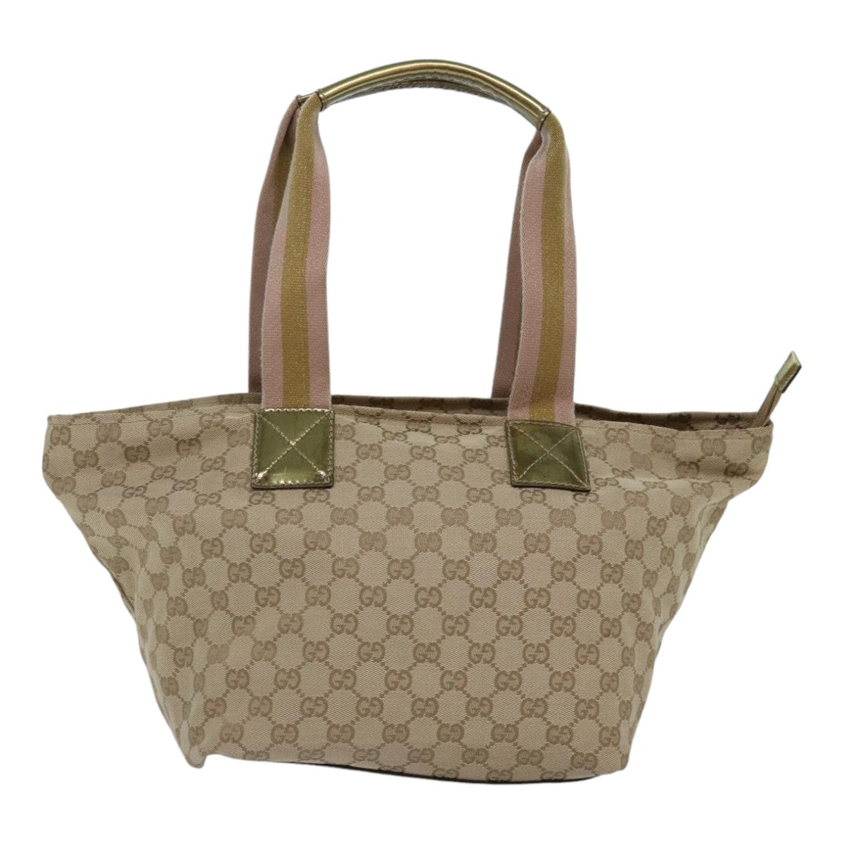 GUCCI GG Canvas Sherry Line Tote Bag Beige Pink gold 131230 Auth ki4879